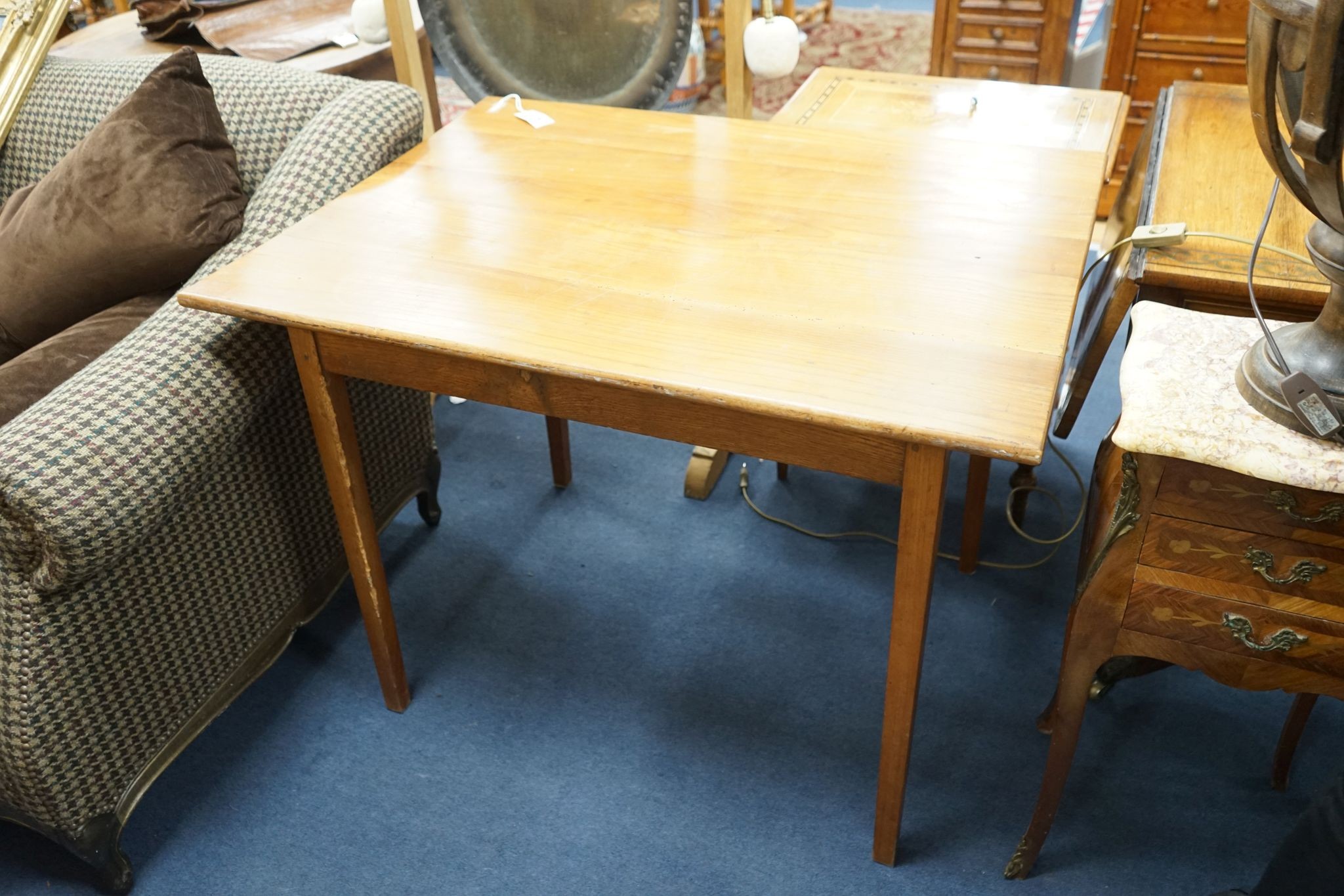 A small 19th century French provincial rectangular cherry kitchen table with fitted drawer, width 99cm, depth 74cm, height 74cm